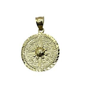 14K Yellow Gold Round Aztec Calendar Pendant (15591)